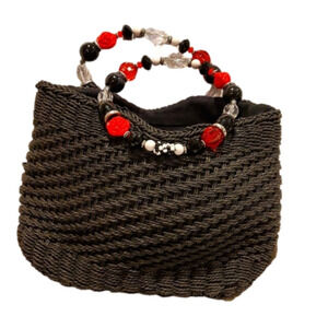 Cappelli straworld natural fiber handbag beaded handles